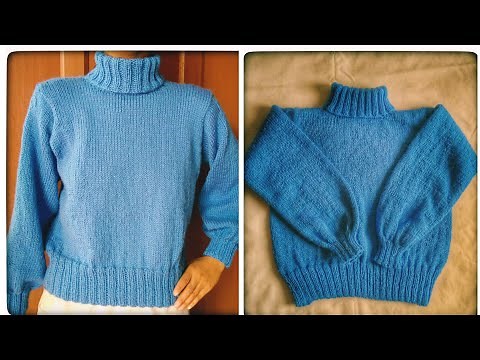 How to knit a sweater with circular needle, bottom up sweater with turtle neck knitting tutorial.