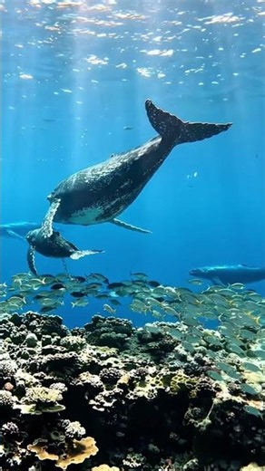 The Magical World of Whales: Watching Humpback Whales Over a Stunning Coral Reef! 🐋✨