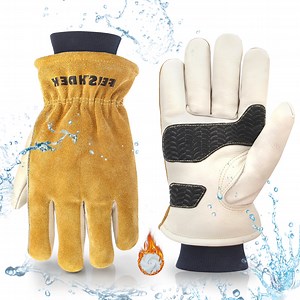 FEISHDEK Waterproof and Thermal Work Gloves for Men, Windproof Winter Gripper Gloves for Outdoor Construction, Gardening, Driving (Size:L)