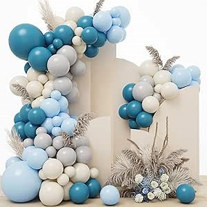 RUBFAC Slate Blue Balloon Arch Kit, Pastel Blue Sand White Gray Latex Party Balloons for Wedding Reception Banquet Engagement Bridal Shower Decoration