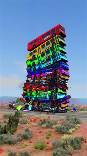 Mixed ColourFull Rainbow Buses Crash Fall 😱 #1 - BeamNG Driver #beamngdrive #trending