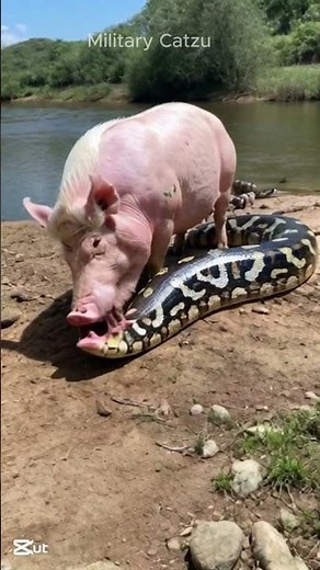 pig attacks giant python