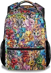 Dragon Backpack, 17 Inch Cute Kids Backpack for Primary School, Colorful Large Capacity Bookbag for Girls, Boys