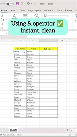 Excel mein First Name + Last Name Join karna ab 2 sec ka kaam 😱 | Munim Masterclass