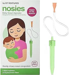 Nosies New Born Baby Nasal Aspirator (0-6 Months) with 20 Hygiene Filters | Tiniest Aspirator Ideal for New Born Baby Congestion Relief, Pediatrician Recommended, Gentle Suction