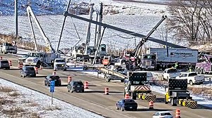 Semi hits high-voltage pole on I-39, causing traffic delays near Stoughton