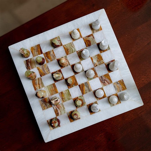 Handmade Marble Chess Set – White & Onyx Green Stone Board Game – Luxury Chess Gift - Etsy