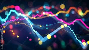 Dynamic colorful wave patterns representing data analysis trends over time