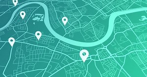 gps map navigator system animation. route destination 3d city streets