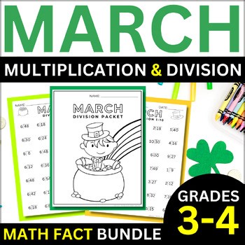 St Patricks Day Multiplication Coloring Worksheets March Division Math Facts