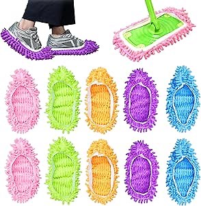KEEPOW Mop Slippers Shoes Microfiber Floor Cleaning Tool House Mop Socks Shoe Cover Mopping Slippers Shoes Cover Soft Washable Reusable Foot Socks for Women Men Floor Cleaning Tool (5 Pairs)