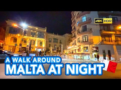 ST JULIANS MALTA - A tour of Balluta Bay at Night