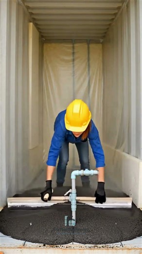 Shipping Container Bathroom With Copper and Black Concrete #satisfying #construction #asmr