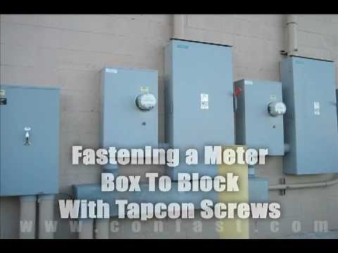 Electrical Meter Box Fastened to Block Using Tapcon Masonry Screws