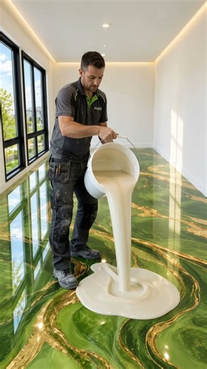 Amazing Green & Gold Epoxy Floor Transformation | Luxury Marble Floor Makeover #epoxyfloor#Shorts 8K