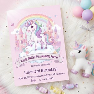 Editable Unicorn Birthday Invitation | Magical Rainbow Party Invite | Girl Birthday Template | Canva Digital Invitation | Instant Download - Etsy