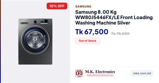 Samsung 8.00 Kg WW80J5446FX/LE Front Loading Washing Machine Silver