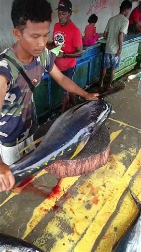 This young man's smooth cut of a large tuna