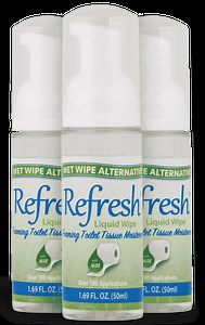 Refresh Liquid Wipe Toilet Paper Foam – Flushable Wet Wipe Alternative, Cleanses & Soothes with Witch Hazel & Aloe, Eco-Friendly, Septic & Plumbing Safe, 50 ml (1.69 oz) 3 Pack