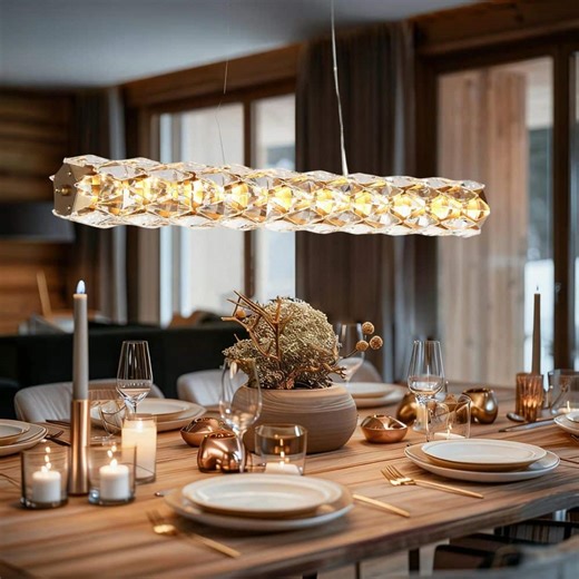 Check The Home Depot's Q&A Before Buying: LNC Viniculture Crystal Linear 1-Light Chandelier Plated Brass Dimmable Integrated LED Ceiling Chandelier for Kitchen Island