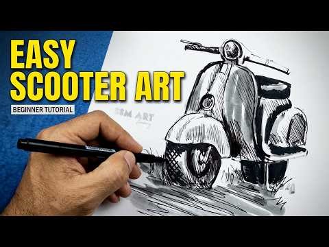 How to Draw a Scooter | Easy Pen & Ink Drawing Tutorial for Beginners | SSM Art