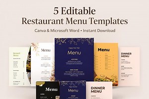 Editable Restaurant Menu Template Bundle – 5 Menu Designs | Canva & Word Menu | Cafe, Dinner, Dessert, Food Truck Menu | Instant Download - Etsy Canada