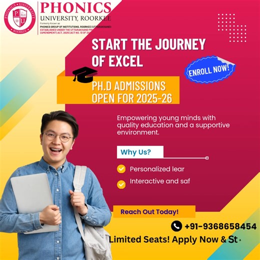 📚 Begin your Doctorate journey with Phonics University, Roorkee – No.1 University in Uttarakhand (Awarded by IRF). ✅ UGC Approved | AICTE | PCI | BCI Recognized ✅ 18 Years of Academic Excellence ✅ Top Specializations: Engineering, Management, Pharmacy, Law, Agriculture, Computer Science & More 🎯 Limited Seats | 100% Degree Validity | Expert Research Mentorship 🚀 Apply Now for PhD Admissions 2025 and take the next step in your academic career! | Spark Thesis Solutions