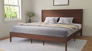 Taylor & Logan Keith King Size Wooden Platform Bed with Headboard and Slatted Bed Base in Brown