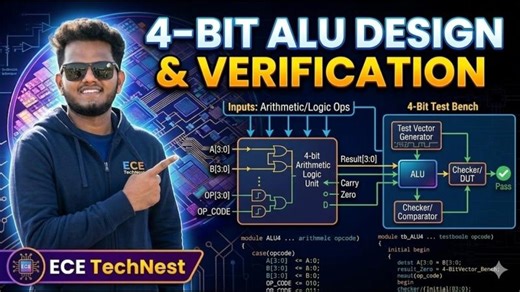 Day 12 - Mini Project 4-Bit ALU and its Testbenches | ECE TechNest Y.