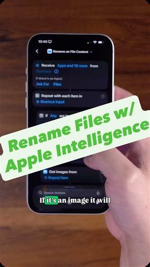 Stephen Robles on Instagram: "Let Apple Intelligence rename one or multiple files based on its content or what’s in the image! #iphonetips #shortcuts #techtips"
