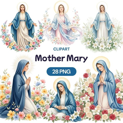 Mother Mary Clipart, 28 Watercolor Virgin Mary PNG, Catholic Saint, Immaculate Conception, Holy Family, Floral, Rosary, Baptism Art - Etsy