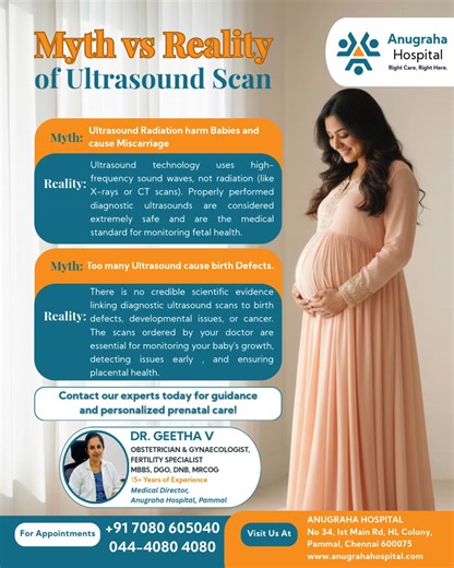 Anugraha Hospital on Instagram: "Think ultrasounds use radiation? Think again! Many expectant parents worry about the safety of frequent scans, but the science is clear: Ultrasounds use high-frequency sound waves, not ionizing radiation. They are a safe, essential tool for monitoring your baby’s growth and ensuring a healthy pregnancy. Don't let myths cause unnecessary stress. Trust the experts at Anugraha Hospital for your prenatal care. #PregnancyTips #Ultrasound #MaternalHealth #PrenatalCare 