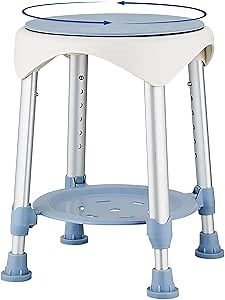 Shower Stool Chair for Inside Shower, Upgrade Small Corner Plastic Stool for Seniors Adult, 360° Swivel Shower Seat Stool for Bathroom, 6-Level Adjustable Height Bath Chair with Shelf