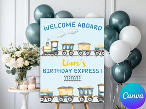 Editable Train Birthday Welcome Sign Template, Train Birthday Custom Sign Template, Train Welcome Sign, Train Custom Sign - Etsy