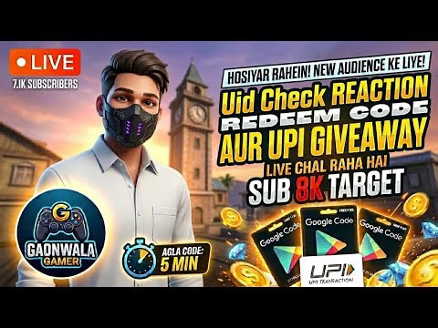 🔴 LIVE: UPI & Google Play Redeem Code Giveaway | 8K Target Special ⚡#FFlive#GaonwalaGamer#Shortfeed