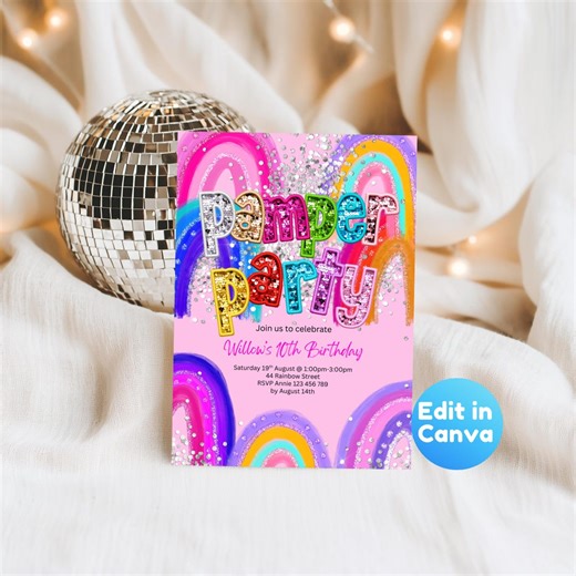 Pamper Party Birthday Invitation, Spa Day Tween Invitation, Editable Canva Template - Etsy