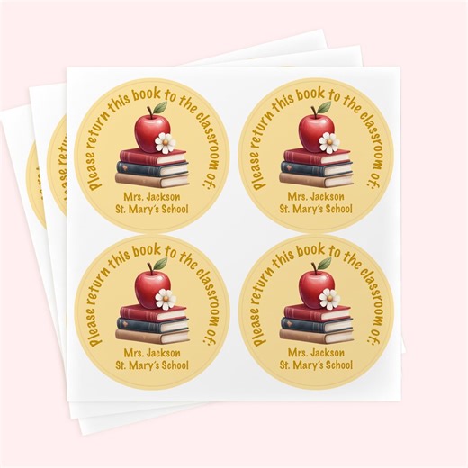 Personalized Teacher Book Stickers | Classroom Labels, Apple Design - Etsy