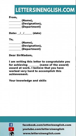 Congratulations Letter for Award - Achievement Congratulations Letter for Award in Office