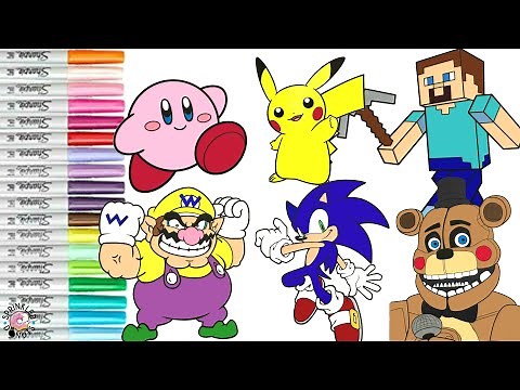 Super Smash Bros Coloring Book Pages Sonic Wario Kirby Pikachu Five Nights at Freddy’s & Minecraft