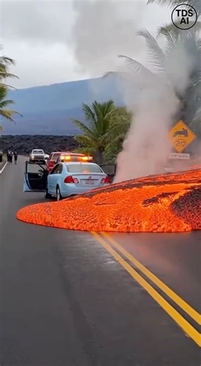 Lava Overflows Onto Public Streets in Hawaii After Volcanic Eruption, Residents Run for Safety Video footage from Hawaii captured dramatic scenes after a volcanic eruption sent lava flowing onto public streets, forcing people to flee as molten rock advanced through residential and commercial areas. The video shows glowing lava spilling across roadways, surrounding parked cars and igniting nearby debris as thick smoke rises into the air. As the lava continues to move forward, people can be seen r