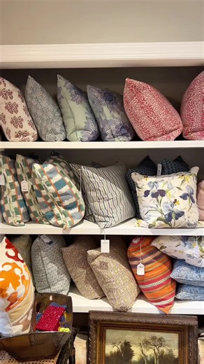 Pillows on pillows on pillows, in all shapes, sizes, and colors! Which is your favorite? #baltimore #shopping #interiordesign #pillows #smallbusiness