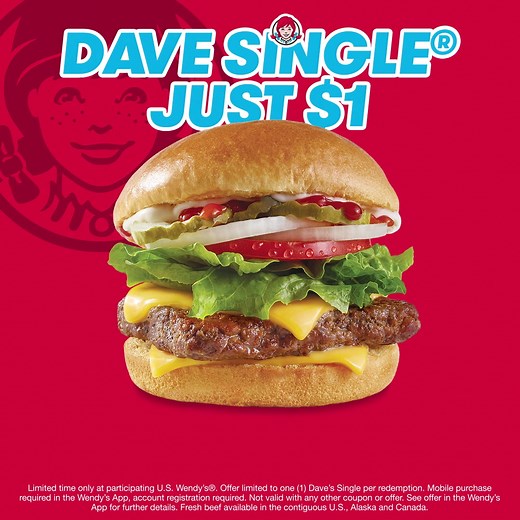 18K views · 10K reactions | You’ll want to hit ⏸ for this! Get a Dave’s Single Cheeseburger for just a $1 on the Wendy’s App. Get the App today! | Wendy's | Facebook