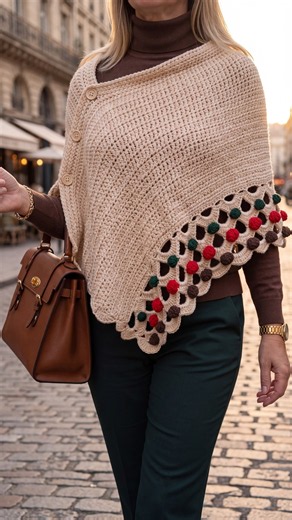 ¿1 SOLA PIEZA? 🧶 El PONCHO a Crochet con el detalle más FÁCIL