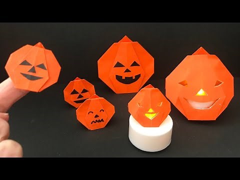 折り紙 ハロウィン カボチャ（ジャックオーランタン）1枚 4種類 折り方 Origami halloween Jack o' Lantern tutorial（NiceNo1）