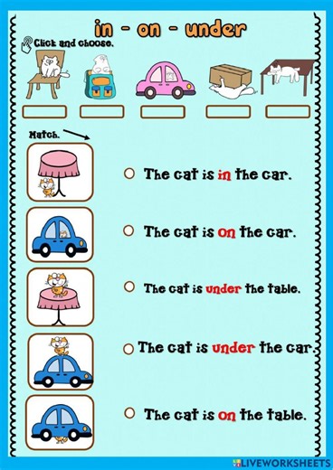 Prepositions - IN ON UNDER online exercise for