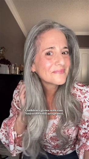 Debbie | Grey Hair Influencer on Instagram: "Confidence grows with time. And so does self acceptance. Letting my gray hair grow out was the start, and confidence keeps showing up, day by day. Aging has its lessons, and self acceptance is the best one I’ve learned so far. Happy Wednesday!🥰🌸 xoxo Debbie🤍 #midlifejourney #greyhairjourney #confidencelooksgood #proaging #womenover60"