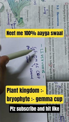 PLANT KINGDOM :- BRYOPHYTE (GEMMA CUP) #neetbiology #cuetbiology #biologytricks 🧐🧐