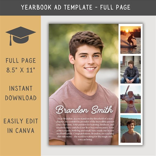 High School Senior Yearbook Ad Template, Editable Full Page Yearbook Ad Layout, Graduation Tribute, Personalized Photo Collage School Ad - Etsy Canada