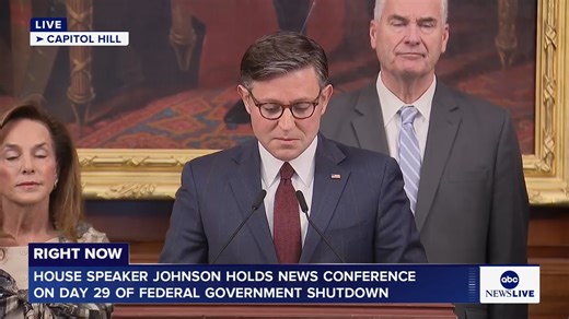 312K views · 7.5K reactions | House Speaker Mike Johnson urges Democratic senators to support GOP-backed legislation as the expiration of SNAP benefits approaches: “Republicans cannot wave a wand and reopen the government on our own.” https://abcnews.link/KRzEG78?utm_source=facebook&utm_medium=social&utm_campaign=dhfacebook&utm_content=app.dashsocial.com%2Fabcnews%2Flibrary%2Fmedia%2F599823806 | ABC News | Facebook