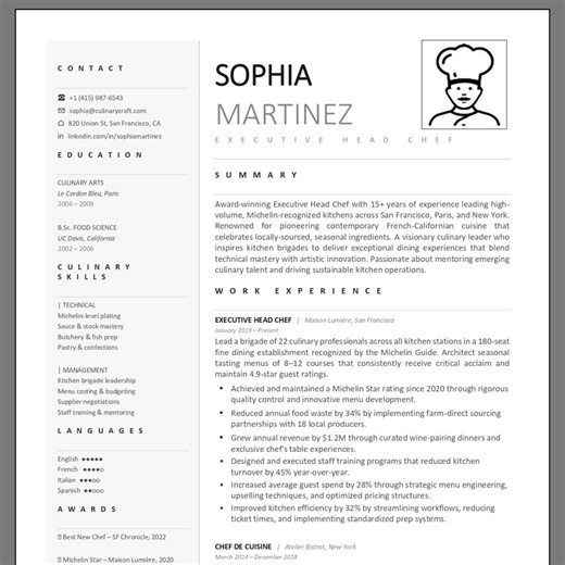 Chef Resume Template Word, Executive Chef CV With Cover Letter & Reference Page | Head Chef, Sous Chef, Culinary Resume, Instant Download - Etsy